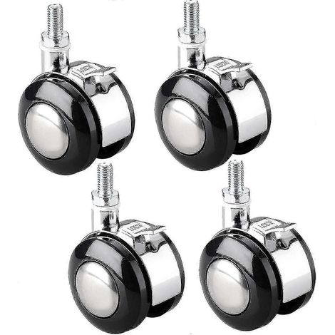 Lot de 4 roulettes pivotantes pour meubles, roulettes filetées M6/M8 pour chariot de chaise avec frein, en alliage de zinc. (1/5)