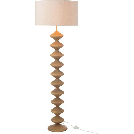 Lampadaire design chenille bois naturel et abat jour gris élégant - Bois naturel et gris clair (1/4)