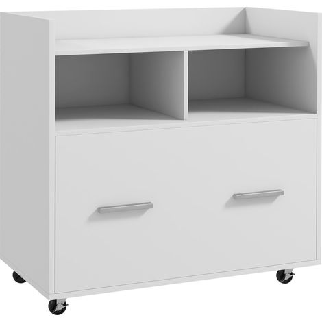 Mobile Archivio da Ufficio 76L x 40P x 75,5A cm con Ruote e Ripiano Aperto Ampio Cassetto in Trcuciolato Bianco (1/5)