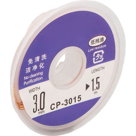 Entlötlitze mit geringem Rückstand, zinnentfernungsfrei, weiches Entlötlitzengeflecht, 1,5 m Länge, für Leiterplatten CP 3015 (1/5)