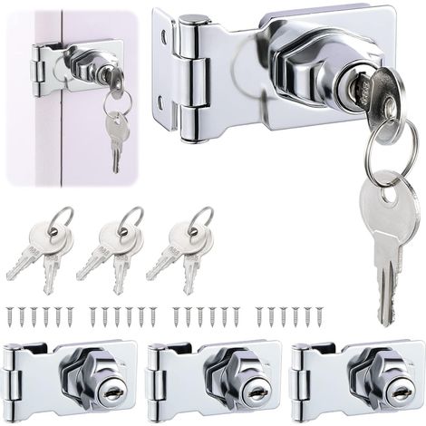 4 Pièces Moraillon de Verrouillage en Acier Inoxydable, 2,5 Pouces Loquets et Verrous de Portes de Sécurité Cadenas avec Clés et Vis, Moraillon de Loquet pour Portes Door Cabinet Cupboard (1/5)