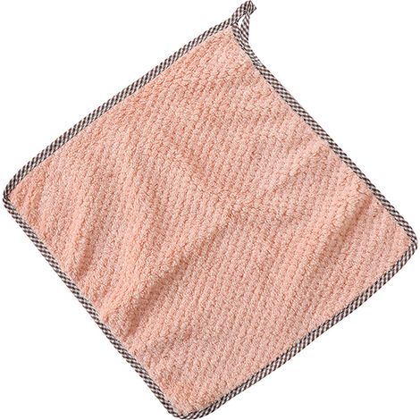 Torchon de nettoyage de cuisine avec boucle de suspension, serviette douce absorbante en molleton de corail pour salle de bain domestique, Beige pêche (1/5)