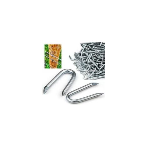 QORVA-100pcs Cavalier de Fixation Clou Double Pointe Attache Grillage Double Clou Cavalier en U Crampillon pour Cloture Agrafes Grillage Cloture pour Agrafes de Clôture pour Fixer Les Clôtures