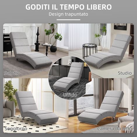 Chaise lounge inclinable confortable, coussin épais, dossier haut rembourré pour salon terrasse, piètement métal gris clair. (1/5)