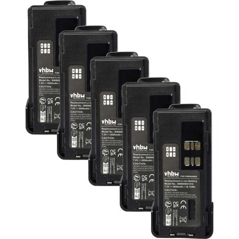 vhbw 5x Akku Ersatz für Motorola PMNN4491AR, PMNN4418AR, PMNN4418 für Funkgerät, Walkie Talkie (2600 mAh, 7,4 V, Li-Ion) + Gürtelclip