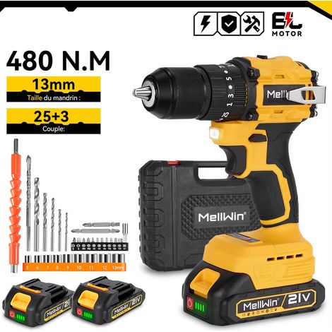 Perceuse-visseuse à percussion sans balais 13 mm, 25+3 réglages, compatible batterie Makita 18V, 2 batteries incluses (1/5)