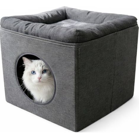 Niche maison pour chat pliable 36x36x33cm Gris Milo (1/5)