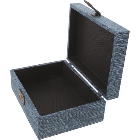 Boîte à Bijoux Vintage en Bois et Lin Bleu, Organisateur Multifonctionnel Élégant pour Bureau et Maison, Design Polyvalent et Texture Japonaise Solide (1/5)