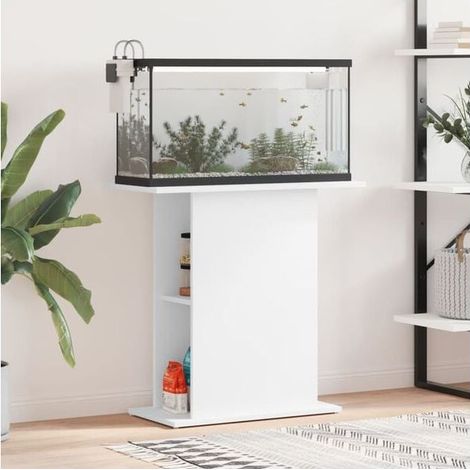 Support d'aquarium blanc, dimensions 75x36x72,5 cm, en bois composite. (1/4)