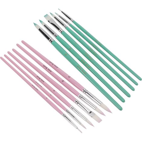 12 Pinceaux en Nylon Réutilisables pour Peinture Artistique - Set Multicolore Léger (Bleu, Vert, Rose, Violet) (1/5)