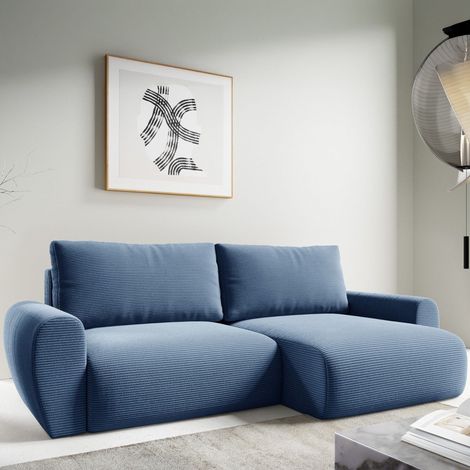 Sofá Cama con Chaise Longue Paullo, Almacenaje, Reversible, Reclinado, 253x153 cm azul (1/5)