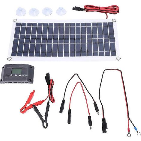 Kit panneau solaire 30 W, chargeur de batterie solaire, contrôleur de charge MPPT avec protection de charge intelligente pour camping-car, bateau, voiture, extérieur (1/5)