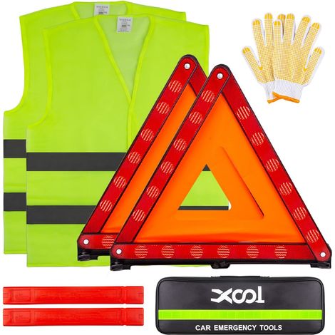 Kit de Sécurité Routière – Triangles de Signalisation Réfléchissants, Gilets Haute Visibilité, Sac de Rangement et Gants pour Pannes et Urgences Automobiles (1/5)