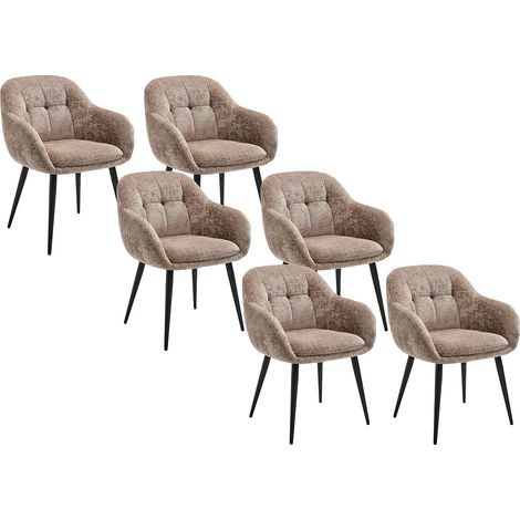 Lot de 6 chaises avec accoudoirs en tissu texturé et métal noir - Taupe - LASSANDRA (1/5)