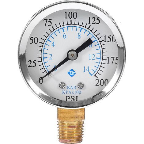 Manomètre de pression d'air comprimé pour compresseur 0-200 psi (0-14 bar) - Manomètre NPT (1/4)