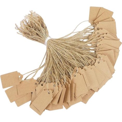 500 braune Preisschilder aus Kraftpapier mit angenähter Schnur – Beschreibbare Anhänger für Kleidung, Schmuck und Waren – 3,5 x 4,5 cm (1/5)