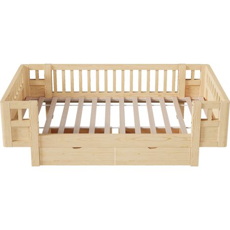 Plattformbett 90 x 200 cm mit Sicherheitsbarriere und 2 großen Schubladen, Holzoptik MODENUIT (1/5)