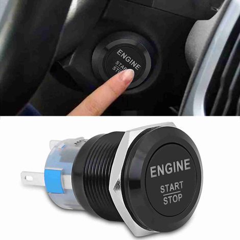 Interrupteur Bouton Moteur Allumage LED Blanc 12V Zinc Aluminium Noir (1/5)