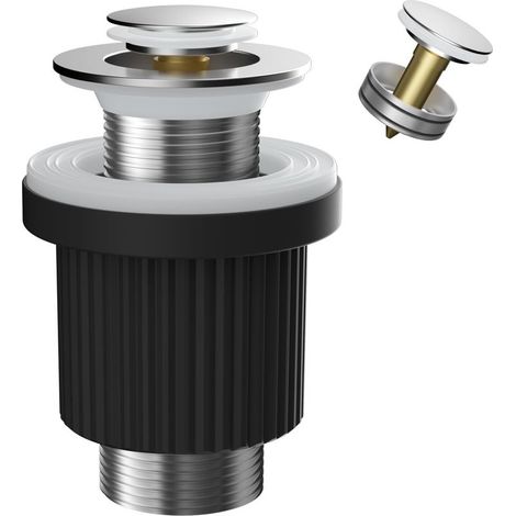 CYRILL – Bonde de Lavabo à Clic, avec Trop-Plein, Compatible Lavabos avec ou sans Trop-Plein, Raccord Universel G 1 1/4" BSPP pour Évacuation Fluide et Installation Facile, Chromé (1/5)