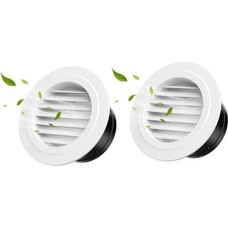 Grille de ventilation en deux parties, clapet de ventilation, grille de salle de bain, grille de ventilation ronde, grille à persiennes, diamètre de raccordement Ø 100 mm, grille incluse, blanche (1/5)