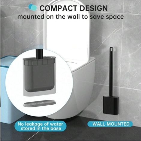 Brosse de toilette, brosse de toilette en silicone n'endommage pas les toilettes, brosse de toilette murale - conception anti-roulement, anti-égouttage, convient pour les caravanes et les camping-cars (1/4)