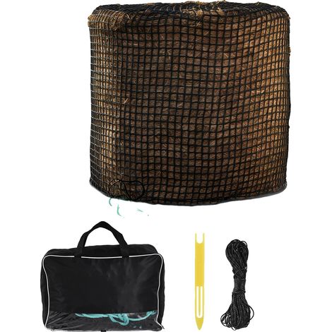 Rete per fieno, 1,5 x 1,5 m, maglia 5 x 5 cm, design senza nodi, include borsa per il trasporto e 20 cinghie di fissaggio. (1/5)