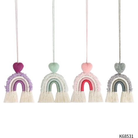 4 Pice Macram Arc-en-ciel Charme De Voiture Avec Des Perles En Bois Pour La Dcoration De Voiture Murale  La Maison (couleur 4) (1/5)