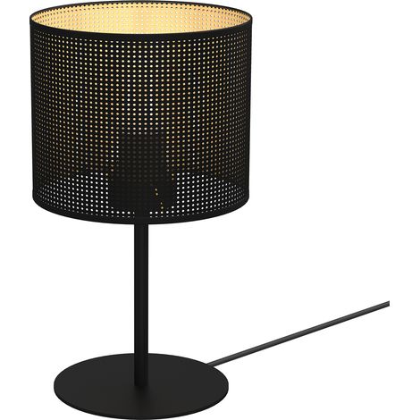 Lampe de table loft noire mat, grille dorée Ø18 E27
