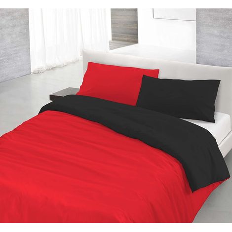 Copripiumino sacco+federa 100%cotone made in Italy 3 misure bicolore tinta unita Rosso/Nero - Piazza e mezza