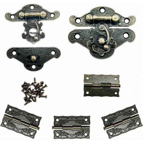 2 antike Vintage-Design-Schmuckkästchen mit Schlössern und 4 Vintage-Scharnieren, inklusive ausreichend bronzefarbener Schrauben