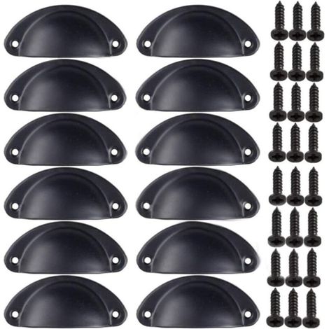 Tirador, pomo de puerta, decoración retro para muebles, cajones, tirador vintage en forma de concha para cajones, armarios, muebles de cocina, hierro curvado, pomo retro para puertas de armarios (12 p