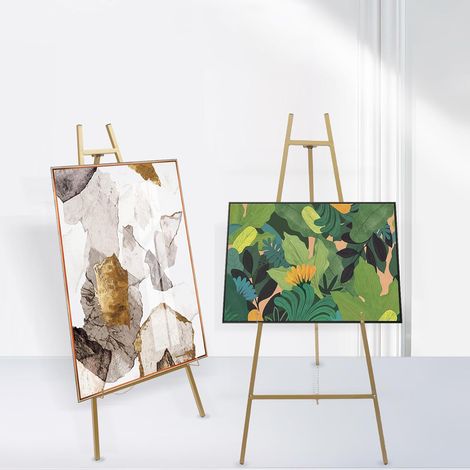 Tragbarer Gold Eisen Staffelei, 2PCS Boden Staffeleien,Einstellbare Anzeigewinkel Und HöHe StäNder FüR Hochzeitsschild PräSentationen Poster Kunstdisplay (1/5)