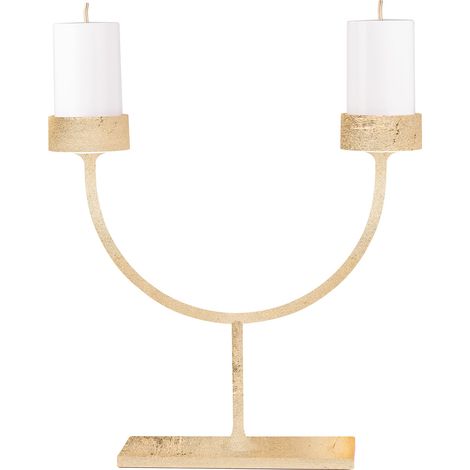 Perpetua Lampada da Tavolo a Due Bracci LED senza fili Finitura Foglia Oro Design Candelabro Struttura in Alluminio Pressofuso Ricaricabile IP54