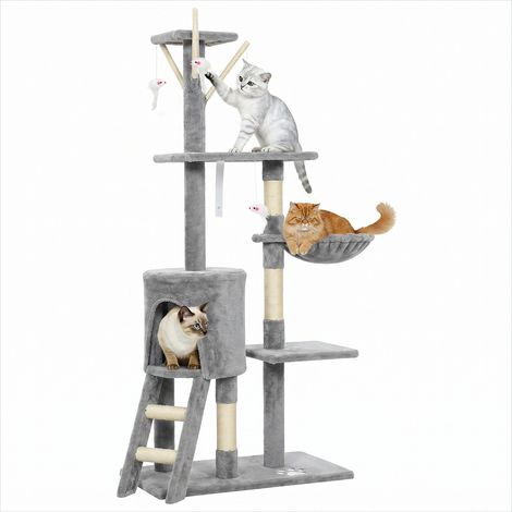 Arbre à chat avec niche hamac griffoir sisal 134 cm Gris (1/5)