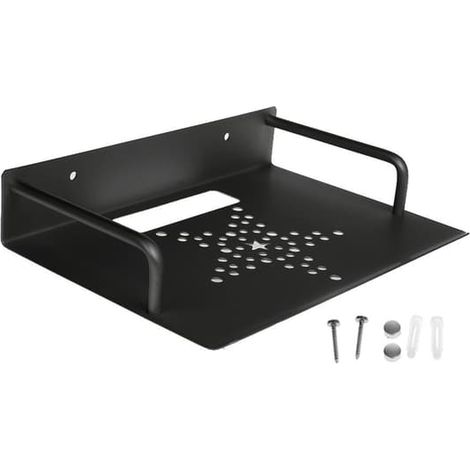 Étagère murale noire en aluminium à un seul niveau pour boîtier TV, routeur et décodeur. Support pour box TV, routeur et décodeur. (1/5)