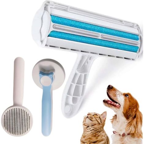 Kit pour enlever les poils d'animaux : Rouleau et brosse pour chiens et chats-AquaForge (1/5)