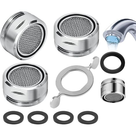 M24 Wasserhahn-Luftsprudler, 3-teiliger wassersparender Wasserhahn-Luftsprudler mit Edelstahl- und ABS-Filter, mit 3 Dichtungen, wassersparender Luftsprudler für Bad und Küche (1/4)