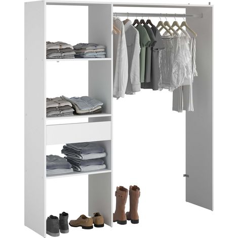 Vestidor Modular Abierto Custom para Dormitorio en Color Blanco Incluye  Modulo D + E con 3 Estantes, 1 Cajón y Barra 162x180 cm (1/4)