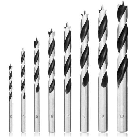 8 Pièces Jeu de Forets à Bois 3 mm et 10 mm, Forets Hélicoïdaux pour Bois, Forets à Pointe de Brad Professionnels pour Bois (1/4)