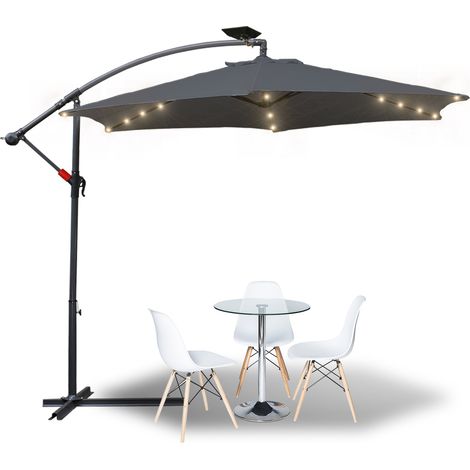 Parasol avec LED Grand Parapluie avec manivelle 360-Grad Drehbar um 360° drehbar pour terrasse, balcon Sonnenschutz, Grau