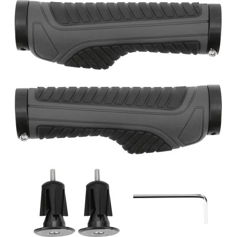 1 Paire de Poignées Antidérapantes pour Vélos de Montagne, Grips en Caoutchouc Noir et Gris pour Guidon de Vélo (1/5)