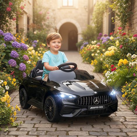 Macchina elettrica per bambini, design Mercedes, motore 12V, telecomando, luci a LED, musica, per bambini dai 3 ai 6 anni, nera (1/5)