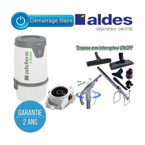 Aldes – Centrale d'aspiration cyclonique 1300W – Débit 217 m³/h – 8 accessoires + flexible 9m – Installation simplifiée avec berceau mural