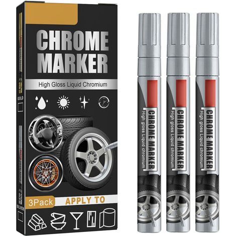 Stylos correcteurs pour rayures auto – Lot de 3 marqueurs chrome liquide haute brillance, finition miroir professionnelle (1/5)
