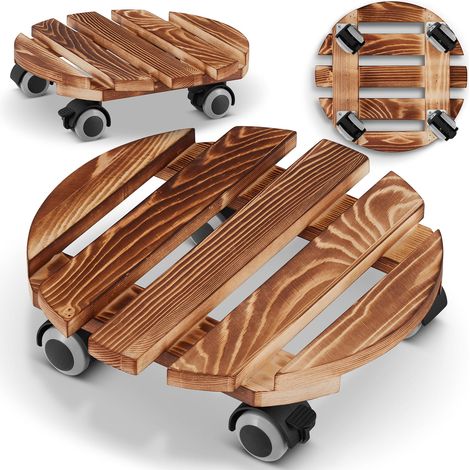 Soporte redondo de madera para macetas, mueble para macetas, plataforma, ruedas (1/5)