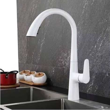 Robinet de cuisine avec douchette extractible, robinet d'évier double fonction, robinet d'évier pivotant à 360°, robinet de cuisine monotrou en laiton, robinet de cuisine à poignée unique, bl (1/5)