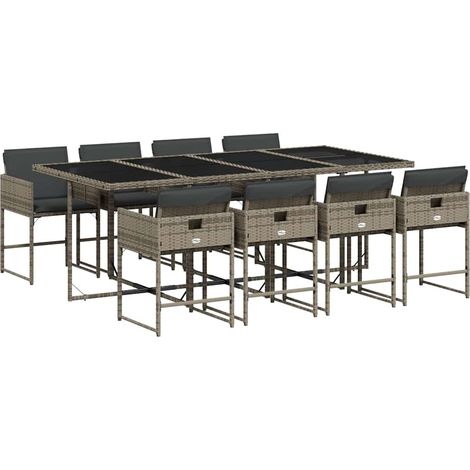 Maison Exclusive - Set da Pranzo da Giardino 9 pz con Cuscini in Polyrattan Grigio