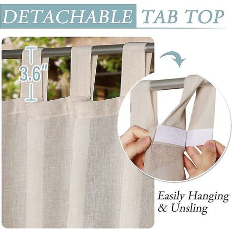 1pc rideaux en lin d'extérieur pour cour imperméables, auto-adhésifs amovibles, naturels (52 84 ) (1/4)