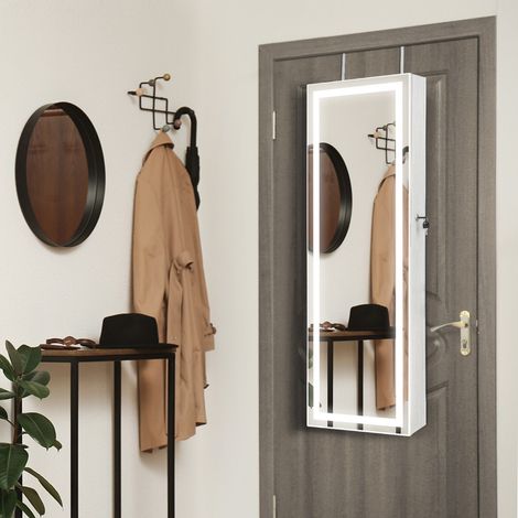 Armoire à Bijoux avec Écran Tactile LED, Verrouillable, Rangement pour Bijoux, Blanc CW46858 (1/3)