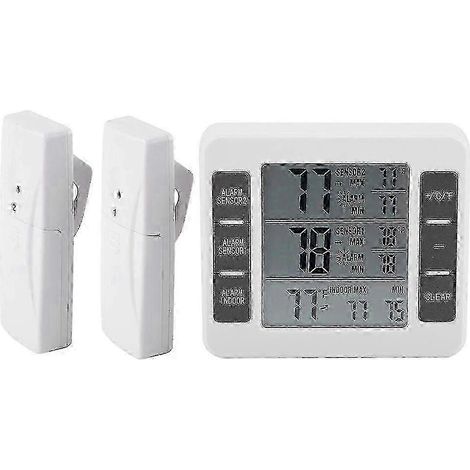Thermomètre pour congélateur avec capteur sans fil, alarme numérique, affichage des températures haute/basse, utilisable à l'intérieur comme à l'extérieur. (1/5)